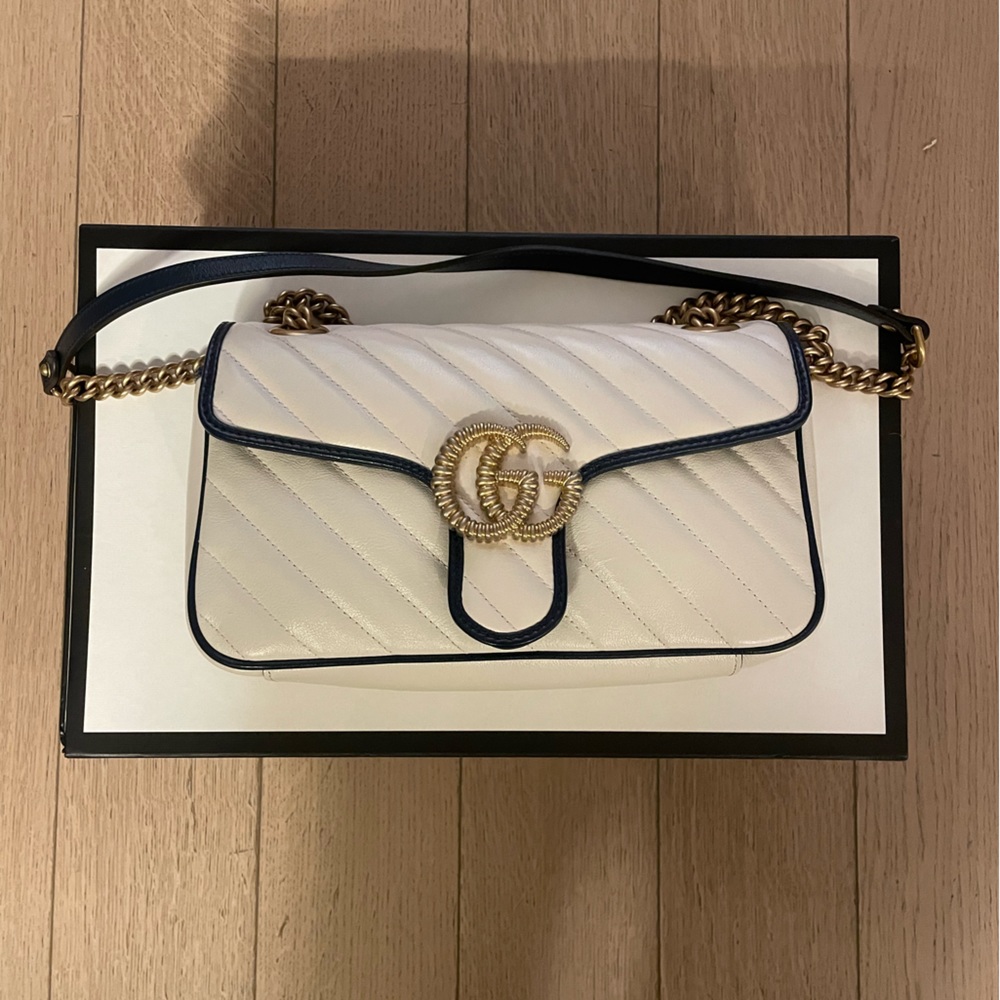 Gucci Marmont Shoulder Bag (White/Navy)
